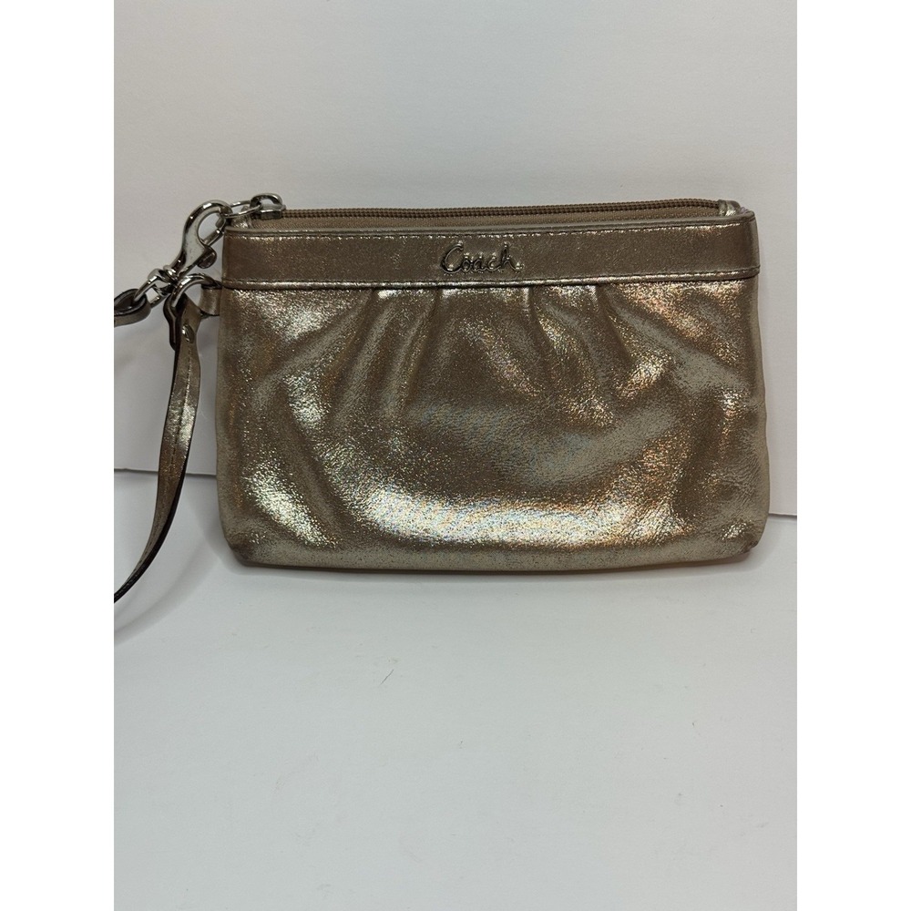 Coach Wristlet Metallic Gold Pleated Leather 43431 Wristlet Clutch - Picture 10 of 12